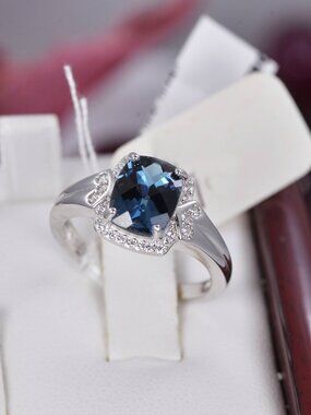 Real 925 Sterling Silver Natural London Blue Ring Sterling Silver